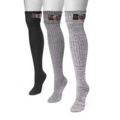 Women's MUK LUKS 3-pk. Buckle Cuff Over-the-Knee Socks