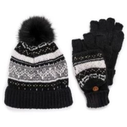 MUK LUKS Women's Mixed Yarn Beanie And Mitten Set-Mix Ebony OS -Fashion Shoes-Muk Luks GUEST 5a1e0734 3dd5 4b3a 86df f5631f5658bb